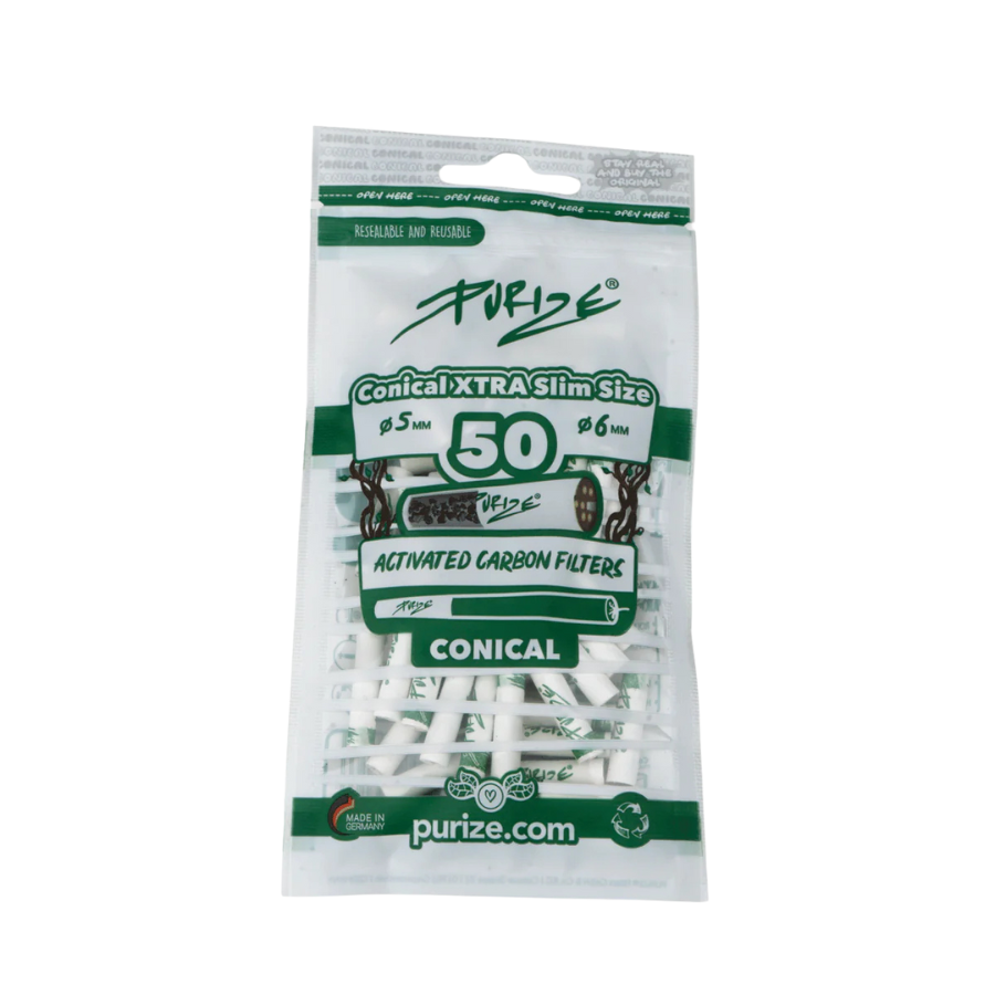 PURIZE® Conical XTRA Slim Size Aktivkohlefilter, weiß ø 5mm 50er PE-Beutel