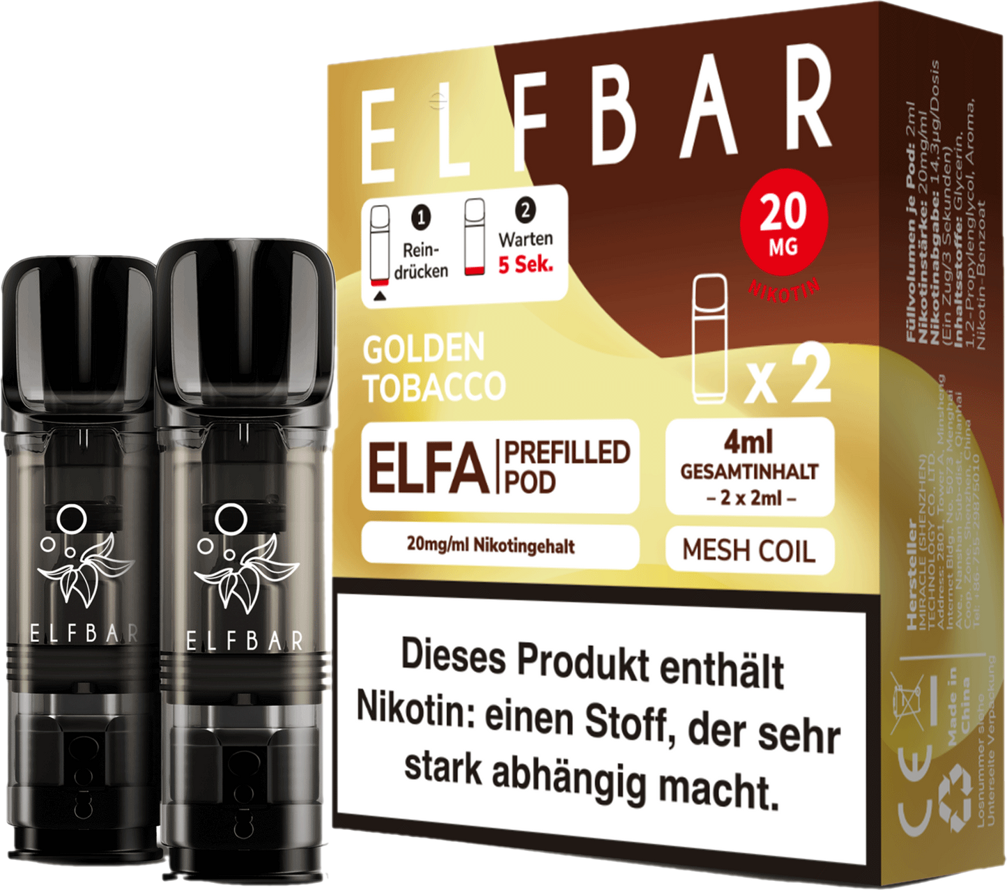 Elfbar - ELFA Pods - Golden Tobacco (20mg/ml)