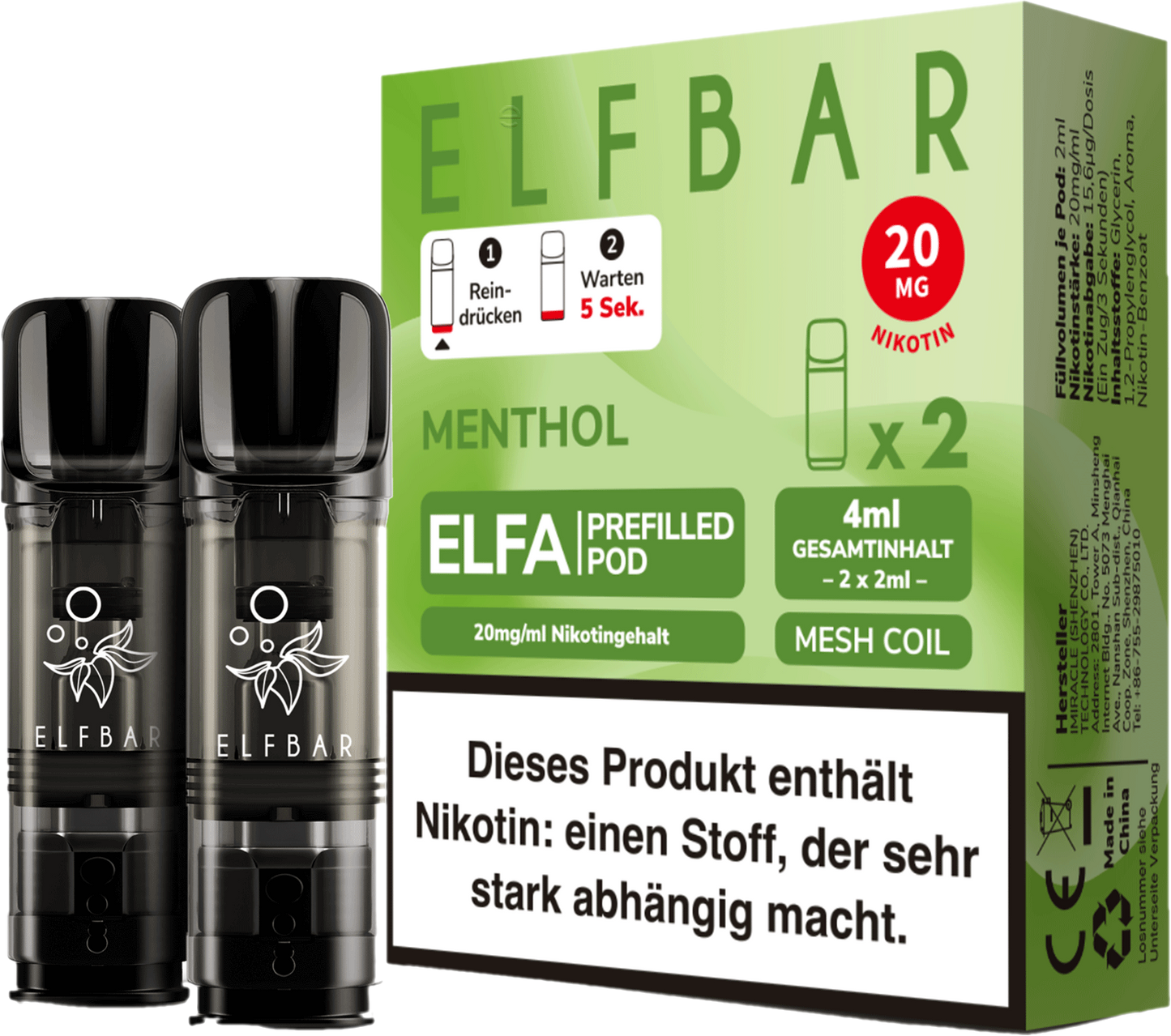Elfbar - ELFA Pods - Menthol (20mg/ml)